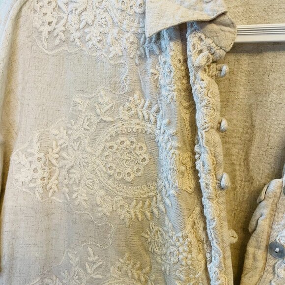Soft Surroundings Beige Cream Embroidered Button Down Boho Neutral Tunic | XL - Picture 3 of 8